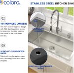 Dcolora 33" x 19" x 10" Drop-In Workstation Kitchen Sink, Brushed 304 Stainless Steel, Single Bowl, with drain assembly, bottom grid, roll-up drying rack - Image 4