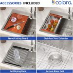 Dcolora 33" x 19" x 10" Drop-In Workstation Kitchen Sink, Brushed 304 Stainless Steel, Single Bowl, with drain assembly, bottom grid, roll-up drying rack - Image 3