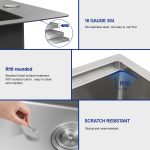 Dcolora 17" x 18" x 9" Drop-In Workstation Bar / Prep Sink, Brushed 304 Stainless Steel, Single Bowl, with drain assembly, bottom grid, roll-up drying rack - Image 8