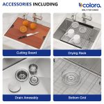 Dcolora 17" x 18" x 9" Drop-In Workstation Bar / Prep Sink, Brushed 304 Stainless Steel, Single Bowl, with drain assembly, bottom grid, roll-up drying rack - Image 3