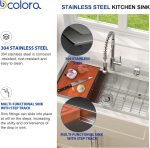 Dcolora 33" x 19" x 10" Drop-In Workstation Kitchen Sink, Brushed 304 Stainless Steel, Single Bowl, with drain assembly, bottom grid, roll-up drying rack - Image 6
