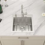 Dcolora 17" x 18" x 9" Drop-In Workstation Bar / Prep Sink, Brushed 304 Stainless Steel, Single Bowl, with drain assembly, bottom grid, roll-up drying rack - Image 5