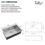 36" x 22" x 9" Drop-In Kitchen Sink, Brushed 304 Stainless Steel, Single Bowl, with drain assembly, bottom grid, roll-up drying rack - Image 5