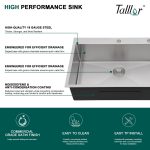 36" x 22" x 9" Drop-In Kitchen Sink, Brushed 304 Stainless Steel, Single Bowl, with drain assembly, bottom grid, roll-up drying rack - Image 7