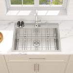 Dcolora 28" x 22" x 10" Drop-In Workstation Kitchen Sink, Brushed 304 Stainless Steel, Single Bowl, with drain assembly, bottom grid, roll-up drying rack - Image 4