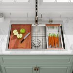 28" x 22" x 10" Drop-In Workstation Kitchen Sink, Brushed 304 Stainless Steel, Single Bowl, with drain assembly, bottom grid, roll-up drying rack - Image 3