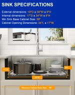 Dcolora 36" x 19" x 9" Undermount Kitchen Sink, Brushed 304 Stainless Steel, Single Bowl, with drain assembly, bottom grid, roll-up drying rack - Image 7