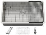 Dcolora 36" x 19" x 9" Undermount Kitchen Sink, Brushed 304 Stainless Steel, Single Bowl, with drain assembly, bottom grid, roll-up drying rack