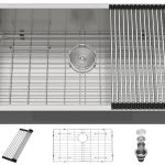 Dcolora 28" x 18" x 9" Undermount Kitchen Sink, Brushed 304 Stainless Steel, Single Bowl, with drain assembly, bottom grid, roll-up drying rack