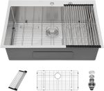 Dcolora 30" x 22" x 9" Drop-In Workstation Kitchen Sink, Brushed 304 Stainless Steel, Single Bowl, with drain assembly, bottom grid, roll-up drying rack