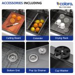 Dcolora 36" x 22" x 10" Drop-In Workstation Kitchen Sink, Gunmetal Black 304 Stainless Steel, Single Bowl, with drain assembly, bottom grid, roll-up drying rack - Image 6