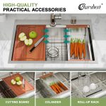28" x 22" x 10" Drop-In Workstation Kitchen Sink, Brushed 304 Stainless Steel, Single Bowl, with drain assembly, bottom grid, roll-up drying rack - Image 5