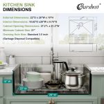28" x 22" x 10" Drop-In Workstation Kitchen Sink, Brushed 304 Stainless Steel, Single Bowl, with drain assembly, bottom grid, roll-up drying rack - Image 6