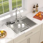 Dcolora 28" x 22" x 10" Drop-In Workstation Kitchen Sink, Brushed 304 Stainless Steel, Single Bowl, with drain assembly, bottom grid, roll-up drying rack - Image 3