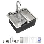 Dcolora 25" x 22" x 10" Drop-In Kitchen Sink, Brushed 304 Stainless Steel, Single Bowl