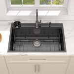 Dcolora 36" x 22" x 10" Drop-In Workstation Kitchen Sink, Gunmetal Black 304 Stainless Steel, Single Bowl, with drain assembly, bottom grid, roll-up drying rack - Image 5