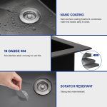 Dcolora 36" x 22" x 10" Drop-In Workstation Kitchen Sink, Gunmetal Black 304 Stainless Steel, Single Bowl, with drain assembly, bottom grid, roll-up drying rack - Image 7