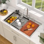 Dcolora 36" x 22" x 10" Drop-In Workstation Kitchen Sink, Brushed 304 Stainless Steel, Single Bowl, with drain assembly, bottom grid, roll-up drying rack - Image 2