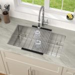 Dcolora 36" x 19" x 9" Undermount Kitchen Sink, Brushed 304 Stainless Steel, Single Bowl, with drain assembly, bottom grid, roll-up drying rack - Image 3