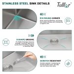 36" x 22" x 9" Drop-In Kitchen Sink, Brushed 304 Stainless Steel, Single Bowl, with drain assembly, bottom grid, roll-up drying rack - Image 6