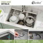 28" x 22" x 10" Drop-In Workstation Kitchen Sink, Brushed 304 Stainless Steel, Single Bowl, with drain assembly, bottom grid, roll-up drying rack - Image 8