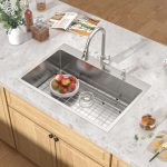 36" x 22" x 9" Drop-In Kitchen Sink, Brushed 304 Stainless Steel, Single Bowl, with drain assembly, bottom grid, roll-up drying rack - Image 4