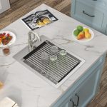 Fulorni 15" x 20" x 9" Drop-In Workstation Bar / Prep Sink, Brushed 304 Stainless Steel, Single Bowl, with drain assembly, bottom grid, roll-up drying rack - Image 4