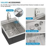 Fulorni 15" x 20" x 9" Drop-In Workstation Bar / Prep Sink, Brushed 304 Stainless Steel, Single Bowl, with drain assembly, bottom grid, roll-up drying rack - Image 7